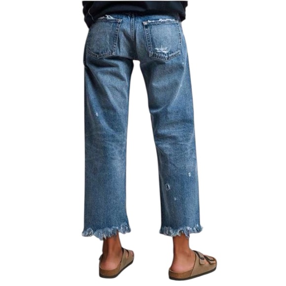 Flamingals Casual Wide Leg Frayed Hem Cropped Jeans - Picture 3 of 7